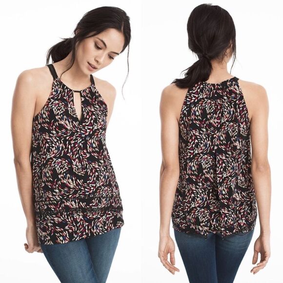 White House Black Market Sleeveless Dotted Keyhole Halter Top - Picture 1 of 7
